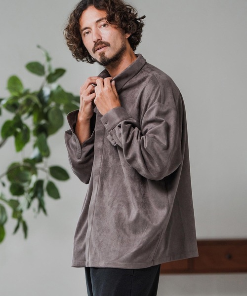 Magine(マージン)の「ms6176-Suede Ponte Fly Front Knit Shirt シャツ(シャツ/ブラウス・メンズ・チャコール/ベージュ/ブラック・48/46/44)」の3枚目の写真