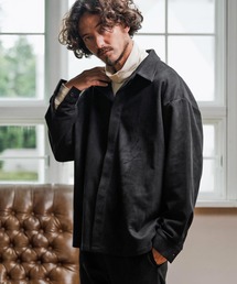 ms6176-Suede Ponte Fly Front Knit Shirt シャツ