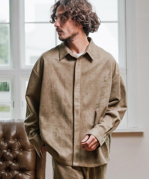 Magine(マージン)の「ms6176-Suede Ponte Fly Front Knit Shirt シャツ(シャツ/ブラウス・メンズ・チャコール/ベージュ/ブラック・48/46/44)」の22枚目の写真