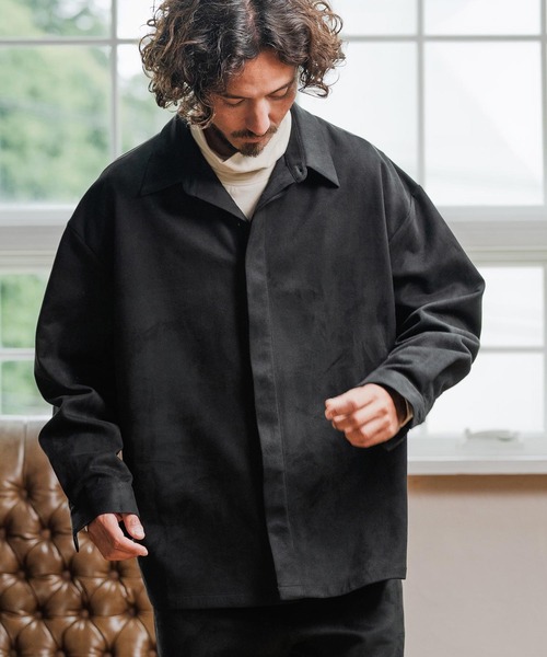 Magine(マージン)の「ms6176-Suede Ponte Fly Front Knit Shirt シャツ(シャツ/ブラウス・メンズ・チャコール/ベージュ/ブラック・48/46/44)」の16枚目の写真