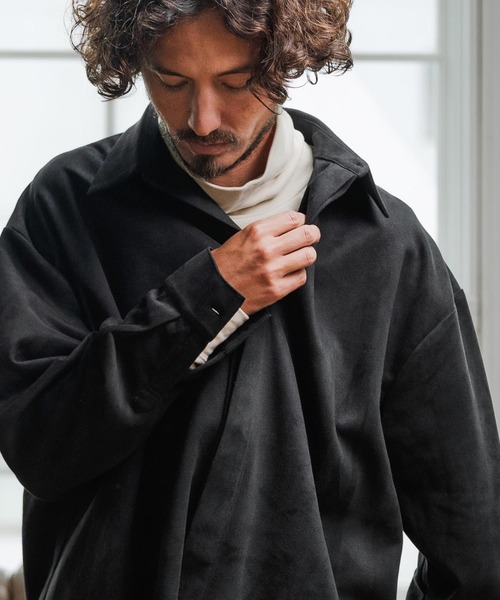 Magine(マージン)の「ms6176-Suede Ponte Fly Front Knit Shirt シャツ(シャツ/ブラウス・メンズ・チャコール/ベージュ/ブラック・48/46/44)」の15枚目の写真