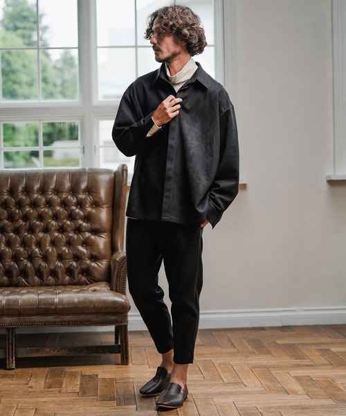 Magine(マージン)の「ms6176-Suede Ponte Fly Front Knit Shirt シャツ(シャツ/ブラウス・メンズ・チャコール/ベージュ/ブラック・48/46/44)」の13枚目の写真