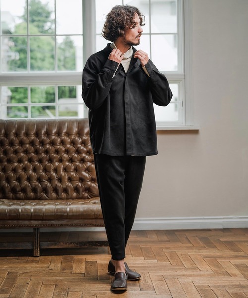 Magine(マージン)の「ms6176-Suede Ponte Fly Front Knit Shirt シャツ(シャツ/ブラウス・メンズ・チャコール/ベージュ/ブラック・48/46/44)」の12枚目の写真