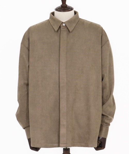 Magine(マージン)の「ms6176-Suede Ponte Fly Front Knit Shirt シャツ(シャツ/ブラウス・メンズ・チャコール/ベージュ/ブラック・48/46/44)」の11枚目の写真