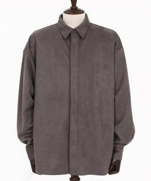 Magine(マージン)の「ms6176-Suede Ponte Fly Front Knit Shirt シャツ(シャツ/ブラウス・メンズ・チャコール/ベージュ/ブラック・48/46/44)」の10枚目の写真
