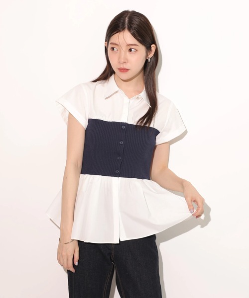 Rirandture(リランドチュール)の「ビスチェドッキングシャツ(ニット/セーター・レディース・ホワイト/ライトブルー・2)」の10枚目の写真