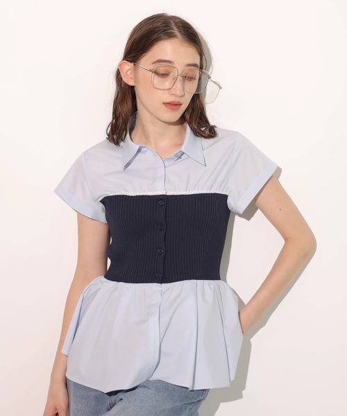 Rirandture(リランドチュール)の「ビスチェドッキングシャツ(ニット/セーター・レディース・ホワイト/ライトブルー・2)」の3枚目の写真