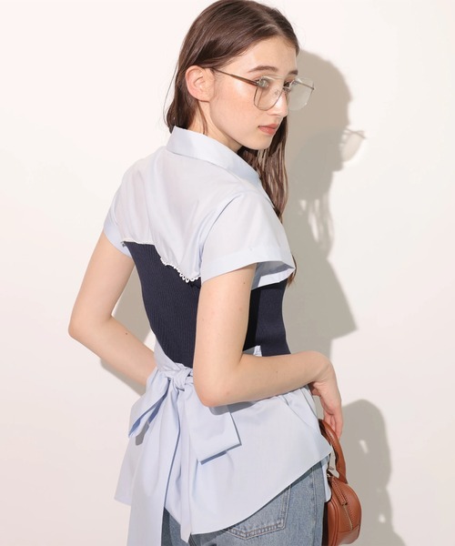 Rirandture(リランドチュール)の「ビスチェドッキングシャツ(ニット/セーター・レディース・ホワイト/ライトブルー・2)」の4枚目の写真