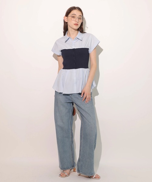 Rirandture(リランドチュール)の「ビスチェドッキングシャツ(ニット/セーター・レディース・ホワイト/ライトブルー・2)」の8枚目の写真