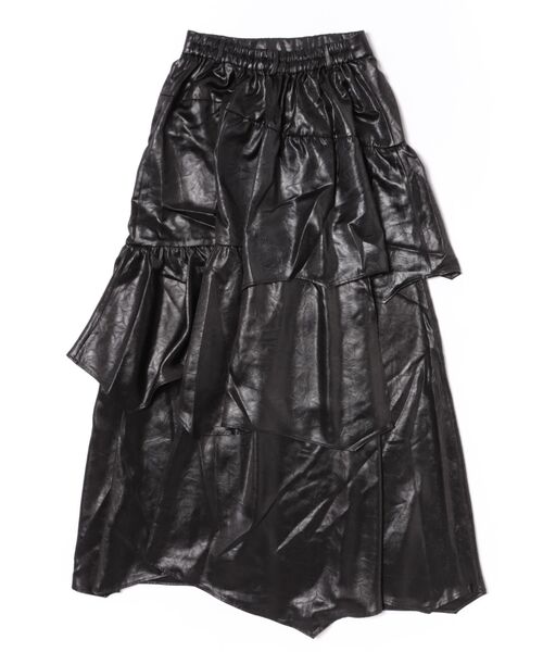 pageboy ライトフェイクレザーティアードスカート　黒　定価13,200円 PAGEBOY（ページボーイ） スカート ライトフェイクレザーティアード