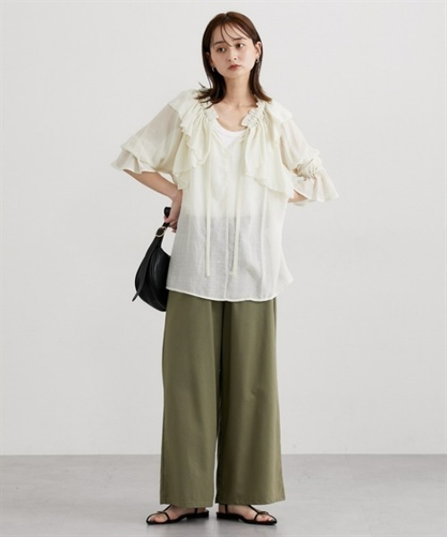 nissen(ニッセン)の「シアーワッシャーラッフルブラウス(シャツ/ブラウス・レディース・ベージュ/ブラウン・M/L)」の7枚目の写真