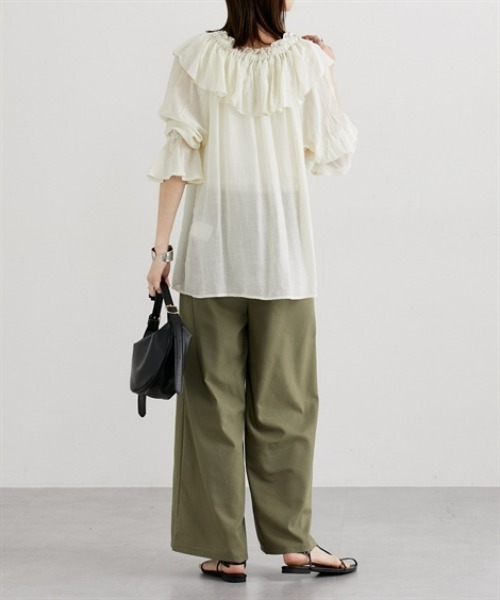 nissen(ニッセン)の「シアーワッシャーラッフルブラウス(シャツ/ブラウス・レディース・ベージュ/ブラウン・M/L)」の9枚目の写真