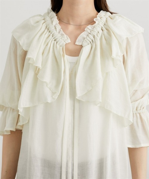 nissen(ニッセン)の「シアーワッシャーラッフルブラウス(シャツ/ブラウス・レディース・ベージュ/ブラウン・M/L)」の11枚目の写真