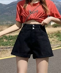 ロールアップデニムショートパンツ
