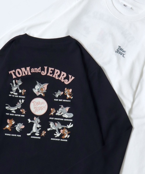 Tom&Jerry(トムアンドジェリー)の「Tom and Jerry/トムとジェリー フロント バックプリント ワンポイント刺繍 ロンT 長袖 ロングスリーブTシャツ レディース メンズ(Tシャツ/カットソー・レディース・ブラック/アッシュグレー/ネイビー/ホワイト・LL/M/L)」の1枚目の写真