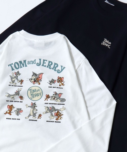 Tom&Jerry(トムアンドジェリー)の「Tom and Jerry/トムとジェリー フロント バックプリント ワンポイント刺繍 ロンT 長袖 ロングスリーブTシャツ レディース メンズ(Tシャツ/カットソー・レディース・ブラック/アッシュグレー/ネイビー/ホワイト・LL/M/L)」の2枚目の写真