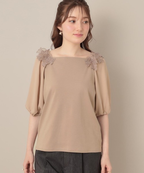 couture brooch(クチュールブローチ)の「【マシンウォッシャブル・UVケア・接触冷感】ラグランレースドッキングカットソー(Tシャツ/カットソー・レディース・オフホワイト/ブラック/サンドベージュ・40/42/38/36)」の11枚目の写真