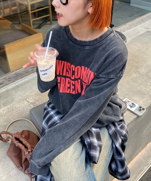 CIAOPANIC TYPY（チャオパニックティピー）の「【UNISEX】NEWアシッドウォッシュ加工/裏毛ロゴスウェット（スウェット・レディース・ブラック/ネイビー/ブラウン/グレー/レッド/サックスブルー/イエロー/インディゴブルー・MEDIUM/LARGE）」の19枚目の写真