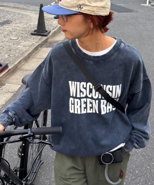 CIAOPANIC TYPY（チャオパニックティピー）の「【UNISEX】NEWアシッドウォッシュ加工/裏毛ロゴスウェット（スウェット・レディース・ブラック/ネイビー/ブラウン/グレー/レッド/サックスブルー/イエロー/インディゴブルー・MEDIUM/LARGE）」の4枚目の写真