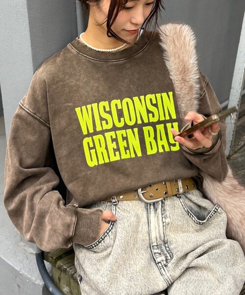 CIAOPANIC TYPY（チャオパニックティピー）の「【UNISEX】NEWアシッドウォッシュ加工/裏毛ロゴスウェット（スウェット・レディース・ブラック/ネイビー/ブラウン/グレー/レッド/サックスブルー/イエロー/インディゴブルー・MEDIUM/LARGE）」の14枚目の写真