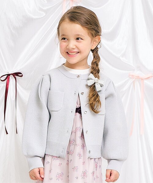 apres les cours（アプレレクール）の「【洗える】ビジューボタンカーディガン_ジュニア対応（カーディガン/ボレロ・キッズ・レッド/シルバー・140/130/120/110/100/90/80）」の2枚目の写真