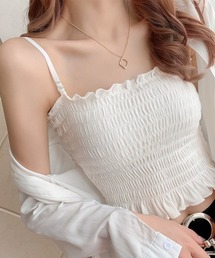 【カラー展開あり】 カップ付き シャーリングキャミソール ショート丈 シャーリング キャミソール ブラトップ