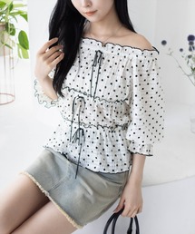 clear | 2wayリボン付きメロウレース七分袖トップス[バレエコア ガーリー]≪AW新作≫(シャツ/ブラウス)