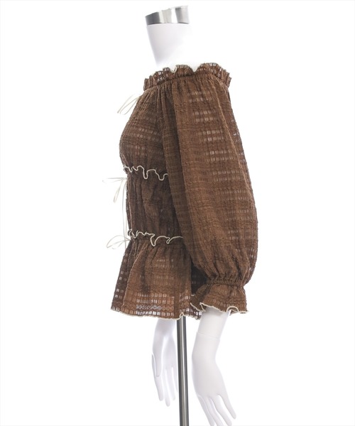 clear（クリア）の「2wayリボン付きメロウレース七分袖トップス[バレエコア ガーリー]≪AW新作≫（シャツ/ブラウス・レディース・オフホワイト/ブラック/ホワイト系その他/ブラウン・F）」の19枚目の写真