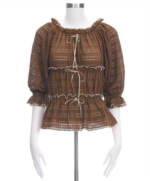 clear（クリア）の「2wayリボン付きメロウレース七分袖トップス[バレエコア ガーリー]≪AW新作≫（シャツ/ブラウス・レディース・オフホワイト/ブラック/ホワイト系その他/ブラウン・F）」の17枚目の写真