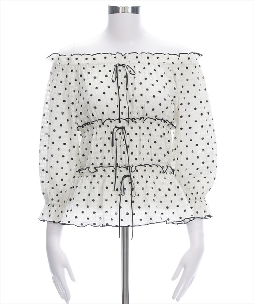 clear（クリア）の「2wayリボン付きメロウレース七分袖トップス[バレエコア ガーリー]≪AW新作≫（シャツ/ブラウス・レディース・オフホワイト/ブラック/ホワイト系その他/ブラウン・F）」の9枚目の写真