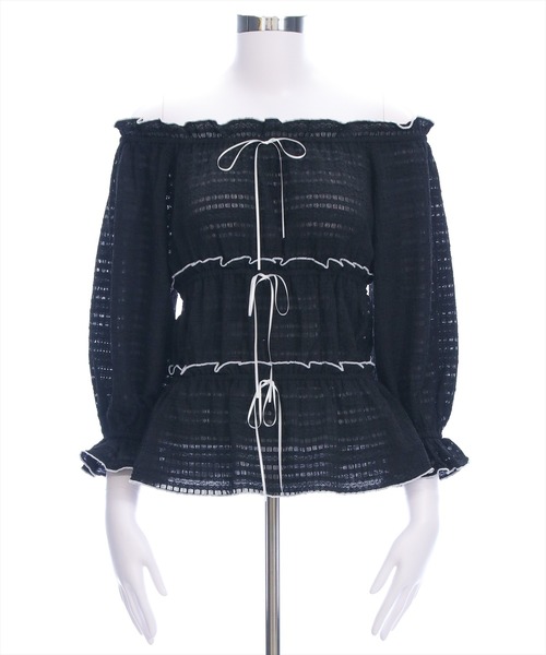 clear（クリア）の「2wayリボン付きメロウレース七分袖トップス[バレエコア ガーリー]≪AW新作≫（シャツ/ブラウス・レディース・オフホワイト/ブラック/ホワイト系その他/ブラウン・F）」の10枚目の写真