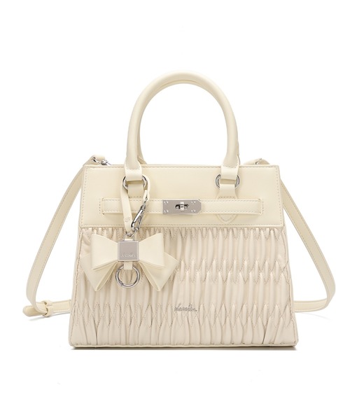 dazzlin(ダズリン)の「【dazzlin/ダズリン】リボンキーチャーム付 ギャザーシャーリング ハンドバッグ ショルダーストラップ付(ショルダーバッグ・レディース・ブラック/アイボリー/ベージュ・FREE)」の8枚目の写真