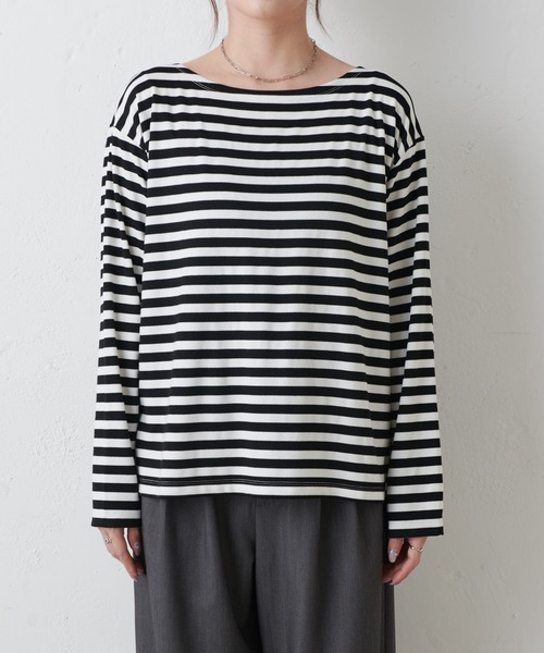 COLONY 2139（コロニートゥーワンスリーナイン）の「ボーダーボートネック長袖Tシャツ（Tシャツ/カットソー・レディース・ホワイト/ブラウン/グレー・FREE）」の12枚目の写真