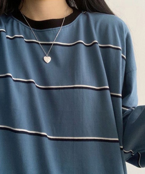 SHEPP(シープ)の「配色マルチボーダービッグシルエットロンT(Tシャツ/カットソー・レディース・アイボリー/ブルー・L/M)」の7枚目の写真