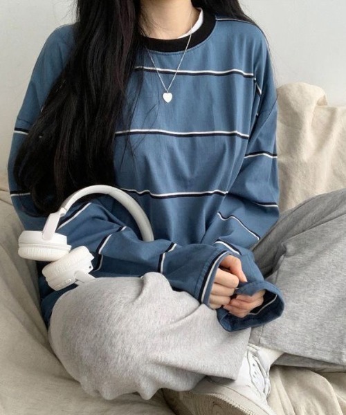 SHEPP(シープ)の「配色マルチボーダービッグシルエットロンT(Tシャツ/カットソー・レディース・アイボリー/ブルー・L/M)」の5枚目の写真