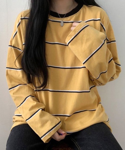 SHEPP(シープ)の「配色マルチボーダービッグシルエットロンT(Tシャツ/カットソー・レディース・アイボリー/ブルー・L/M)」の8枚目の写真