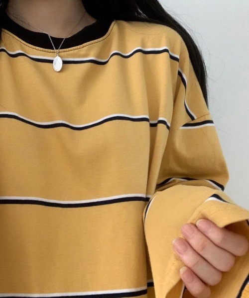 SHEPP(シープ)の「配色マルチボーダービッグシルエットロンT(Tシャツ/カットソー・レディース・アイボリー/ブルー・L/M)」の9枚目の写真
