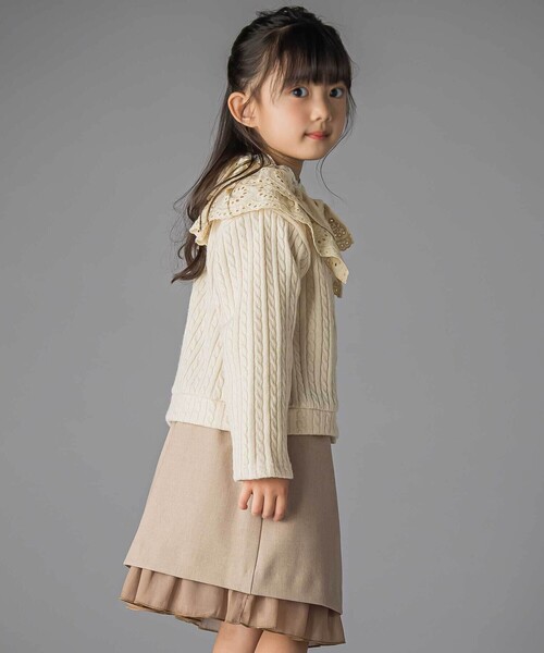 BeBe Petits Pois Vert(ベベプチポワヴェール)の「なわ編みニット襟フリルカーディガン(カーディガン/ボレロ・キッズ・ブラック/オフホワイト・100cm/110cm/120cm/150cm/130cm/140cm)」の18枚目の写真