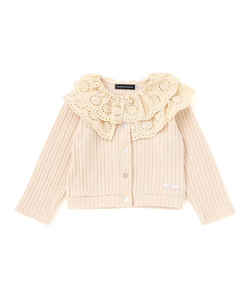 BeBe Petits Pois Vert(ベベプチポワヴェール)の「なわ編みニット襟フリルカーディガン(カーディガン/ボレロ・キッズ・ブラック/オフホワイト・100cm/110cm/120cm/150cm/130cm/140cm)」の13枚目の写真