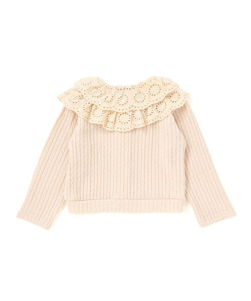 BeBe Petits Pois Vert(ベベプチポワヴェール)の「なわ編みニット襟フリルカーディガン(カーディガン/ボレロ・キッズ・ブラック/オフホワイト・100cm/110cm/120cm/150cm/130cm/140cm)」の14枚目の写真