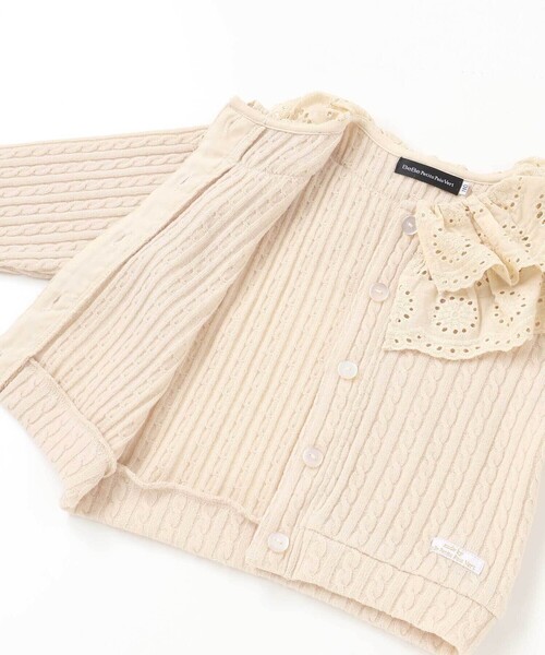 BeBe Petits Pois Vert(ベベプチポワヴェール)の「なわ編みニット襟フリルカーディガン(カーディガン/ボレロ・キッズ・ブラック/オフホワイト・100cm/110cm/120cm/150cm/130cm/140cm)」の7枚目の写真
