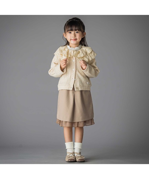 BeBe Petits Pois Vert(ベベプチポワヴェール)の「なわ編みニット襟フリルカーディガン(カーディガン/ボレロ・キッズ・ブラック/オフホワイト・100cm/110cm/120cm/150cm/130cm/140cm)」の21枚目の写真