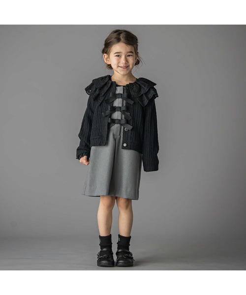 BeBe Petits Pois Vert(ベベプチポワヴェール)の「なわ編みニット襟フリルカーディガン(カーディガン/ボレロ・キッズ・ブラック/オフホワイト・100cm/110cm/120cm/150cm/130cm/140cm)」の22枚目の写真