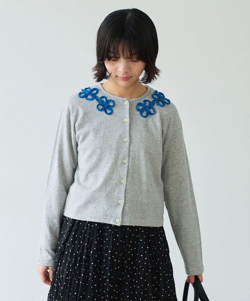 bulle de savon（ビュルデサボン）の「△くるくるはなテープ刺繍 カーディガン（Tシャツ/カットソー・レディース・ブラック/グレー・FREE）」の6枚目の写真