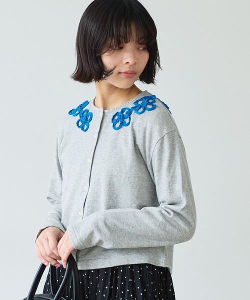 bulle de savon（ビュルデサボン）の「△くるくるはなテープ刺繍 カーディガン（Tシャツ/カットソー・レディース・ブラック/グレー・FREE）」の4枚目の写真