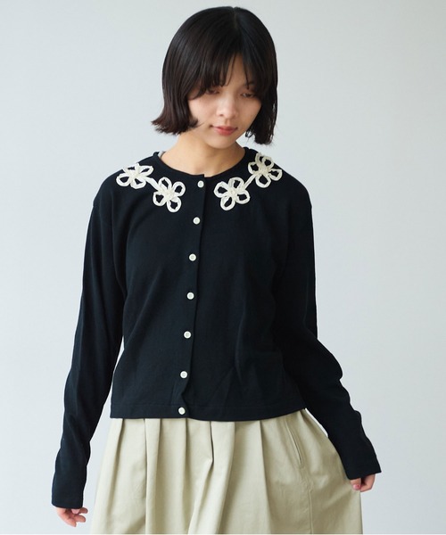 bulle de savon（ビュルデサボン）の「△くるくるはなテープ刺繍 カーディガン（Tシャツ/カットソー・レディース・ブラック/グレー・FREE）」の16枚目の写真