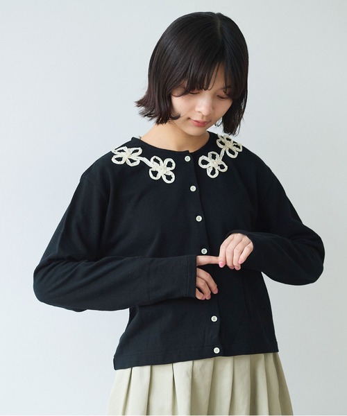 bulle de savon（ビュルデサボン）の「△くるくるはなテープ刺繍 カーディガン（Tシャツ/カットソー・レディース・ブラック/グレー・FREE）」の18枚目の写真