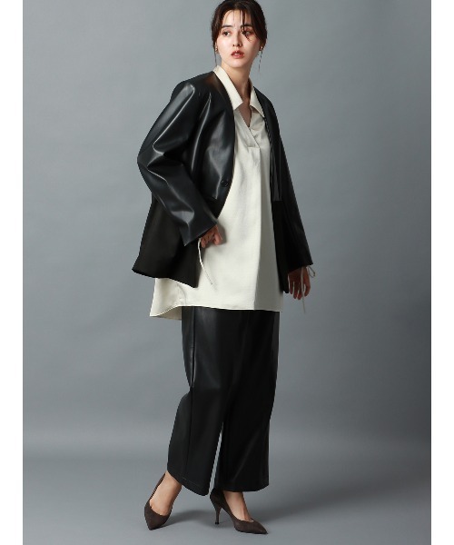 CIS.（シス）の「CIS． ワイドパンツ ハンドウォッシュ エコレザー 無地（その他パンツ・レディース・ブラック・34(5号)/36(7号)/38(9号)/40(11号)）」の2枚目の写真