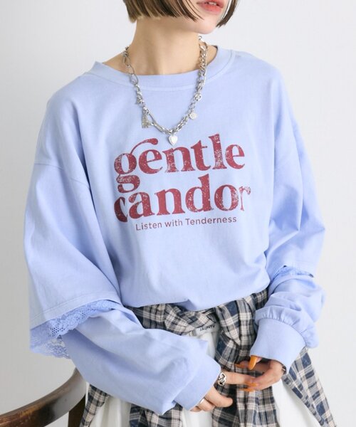 w closet（ダブルクローゼット）の「【25AW】袖レースレイヤードロンＴ（Tシャツ/カットソー・レディース・サックスブルー/イエロー/アイボリー・FREE）」の2枚目の写真