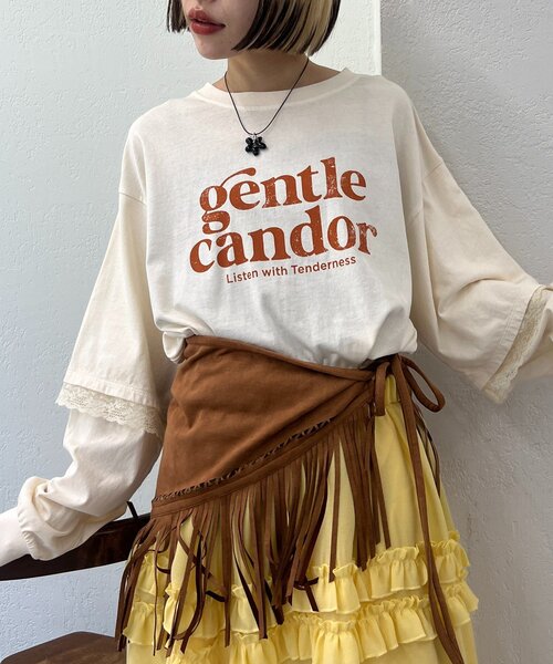 w closet（ダブルクローゼット）の「【25AW】袖レースレイヤードロンＴ（Tシャツ/カットソー・レディース・サックスブルー/イエロー/アイボリー・FREE）」の4枚目の写真